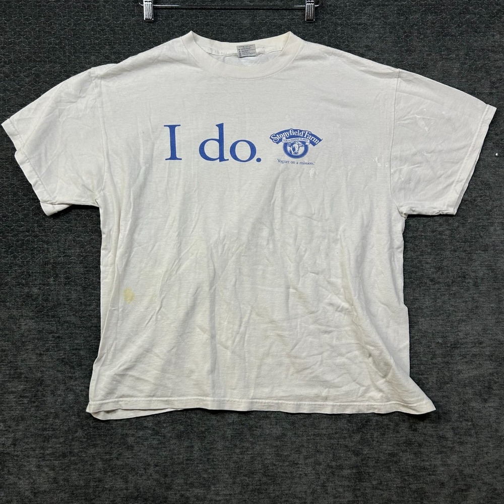 Delta Stonyfield Farm Yogurt T-Shirt Mens XL White Good Vintage 90s Graphic Tee
